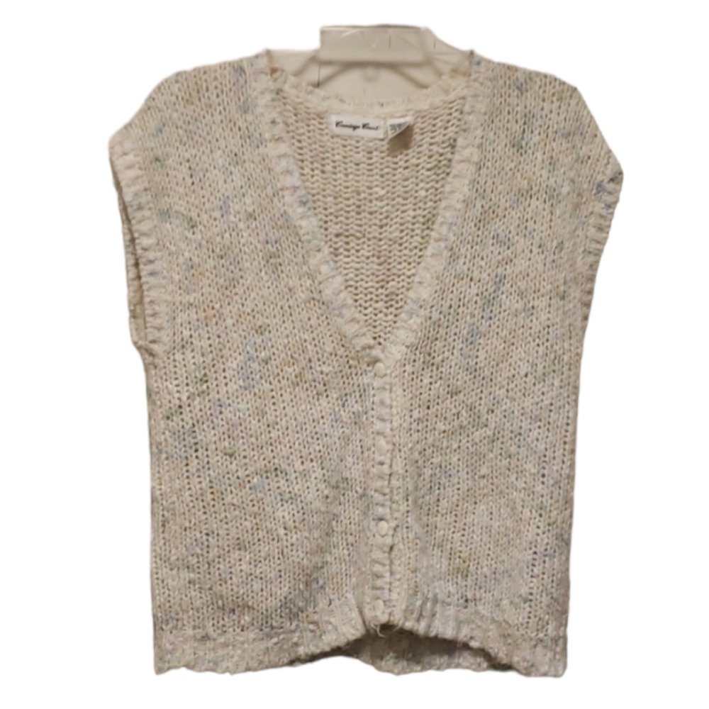 Vintage Cottage, Granny, Country Core Pastel Vneck Crochet Knit Sweater Vest Med
